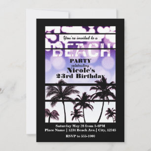 Convites Festa na Praia Palmeiras Tropicais Glam Purple