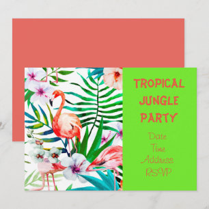 Convites Festa na selva tropical com flamingo