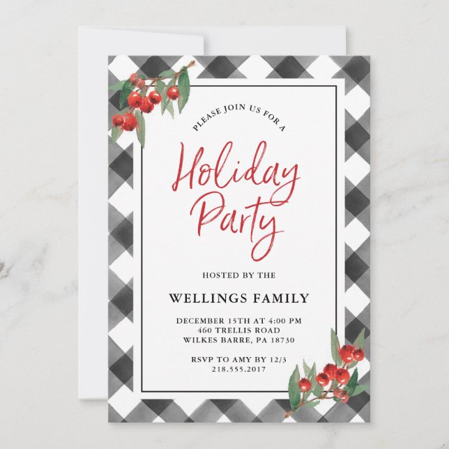 Convites Festa natalícia preta & branca da xadrez da (Frente)