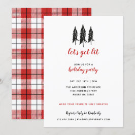 Convites Festa natalícia vermelha do teste padrão da xadrez