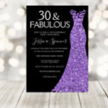 Convites Festa Negra de aniversário de 30 anos<br><div class="desc">Aniversário de 30 anos de Festas Negras de Glitter Roxo Convite Preto de Festas Ver itens correspondentes em Niche e Nest Store</div>