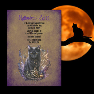 Convites Festa Negra de Gato Halloween