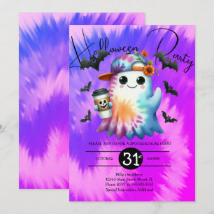Convites Festa Neon Fantasma Halloween Gravura Mão Tie Dye 