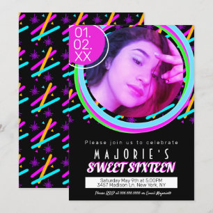 Convites Festa Neon Sweet Sixteen Estilo Clube com Luz Lase
