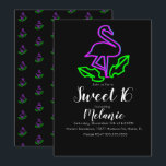 Convites Festa Neon Tropical Flamingo Glow de Sweet 16 Verã<br><div class="desc">Convites Sweet 16 com Confetes Glow Criados por Dream Big Digital Design</div>