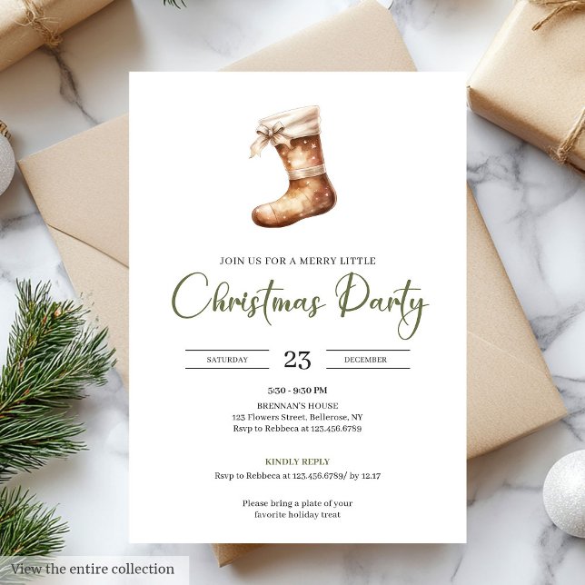 Convites Festa Neutra Sage Marrom Claro Natal (Festive Neutral Sage Light Brown Christmas Party)