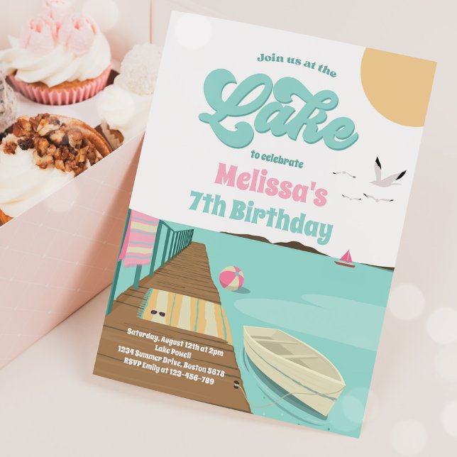 Convites Festa No Aniversário Do Lago Water Boat (Criador carregado)