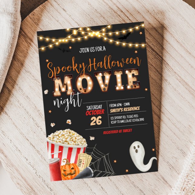 Convites Festa Noite de Cinema de Halloween Spooky (Spooky Halloween Scary Movie Night Party Invitation)