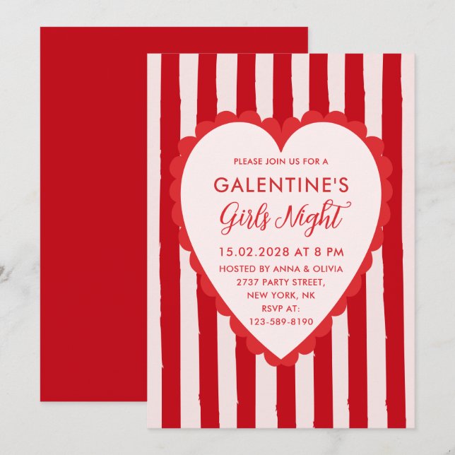 Convites Festa Noturna das Meninas do Galentine's Desenhada (Frente/Verso)