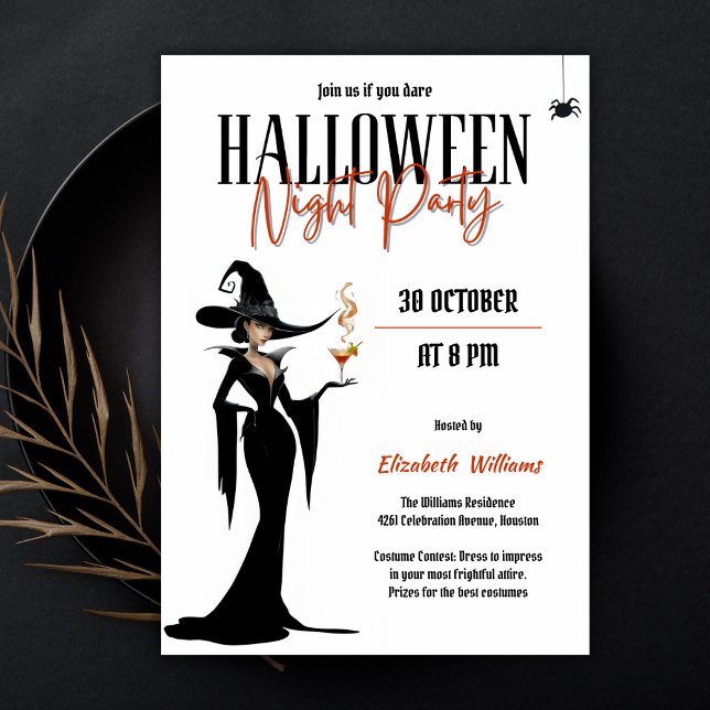 Convites Festa Noturna das Meninas do Halloween, Bruxas de  (Modern Adult Witch Halloween Girls Night Party Invitation)