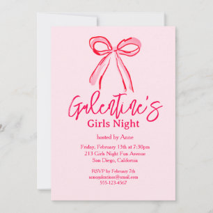 Convites Festa Noturna das Meninas Galentine's Rosa Vermelh