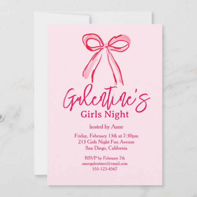 Convites Festa Noturna das Meninas Galentine's Rosa Vermelh (Frente)