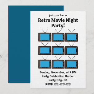 Convites Festa Noturna de Filme na Televisão Antiga Vintage