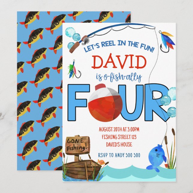 Convites Festa O-Peixe do 4º Aniversário (Frente/Verso)
