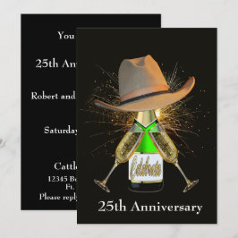 Convites Festa Ocidental Champanhe E Chapéu De Cowboy Perso