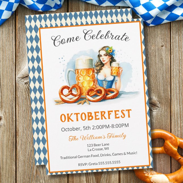 Convites Festa Oktoberfest com cerveja e pretzels ai  (Criador carregado)