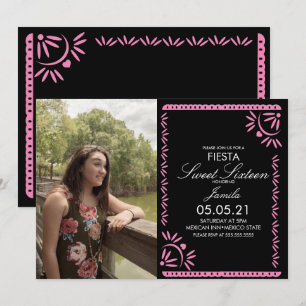 Convites Festa Papel Picado Sweet 16 Mexicana Rosa Foto