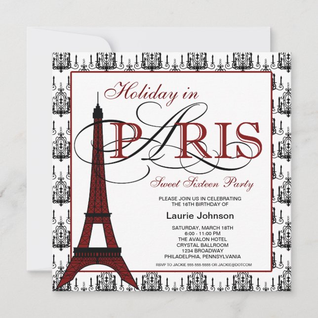 Convites Festa Paris Sweet Sixteen (Frente)