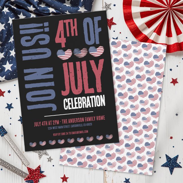 Convites Festa Patriótica 4 De Julho (Patriotic Heart American Flag 4th Of July Party Invitation)