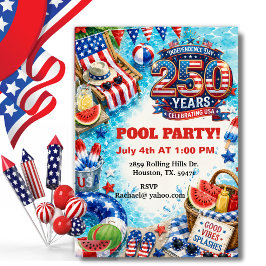 Convites Festa Patriótica Americana na Piscina com Churrasc