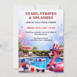 Convites Festa Patriótica de 4 de Julho na Piscina - Vermel