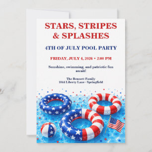 Convites Festa Patriótica de 4 de Julho na Piscina - Vermel