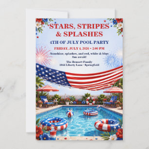 Convites Festa Patriótica de 4 de Julho na Piscina - Vermel