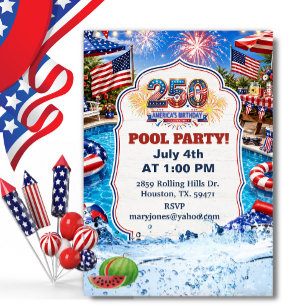 Convites Festa Patriótica na Piscina Aniversário de 250 ano