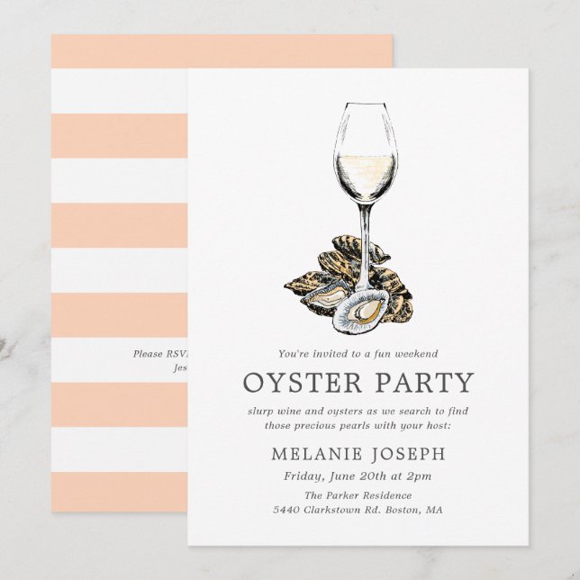 Convites Festa Pérola Oyster | Listras de Pêssego (Frente/Verso)