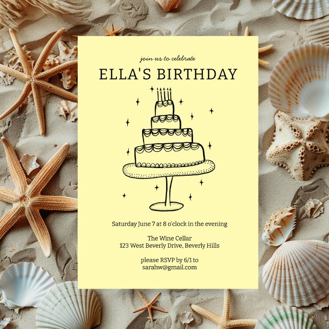 Convites Festa Personalizada de Bolo de Bolo de Bolo de Bri (Whimsical Birthday Cake Doodle Cute Custom Party Invitation
)