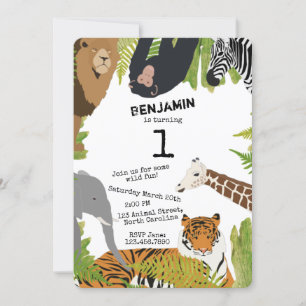 Convites Festa Personalizada de Crianças Safari de Animais