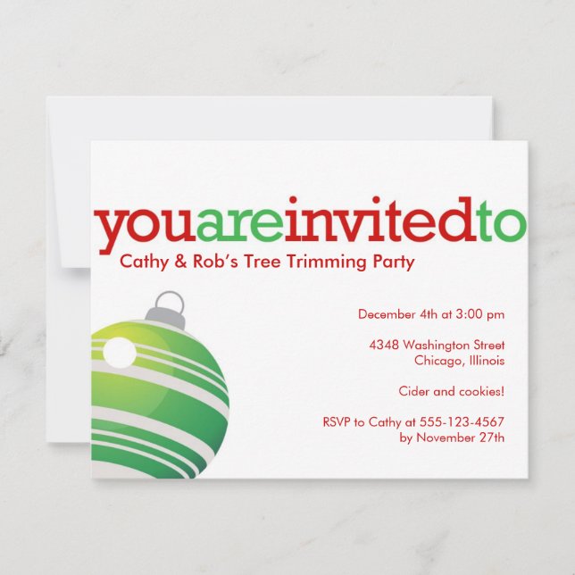 Convites Festa personalizada de Natal do ornamento verde ve (Frente)