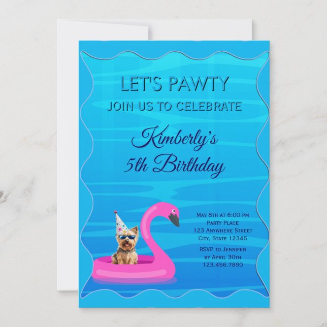 Convites Festa Personalizada na Piscina para Cachorros (Frente)