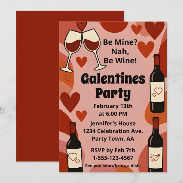 Convites Festa Personalizada Retro Galentine Be Wine Divert (Frente/Verso)