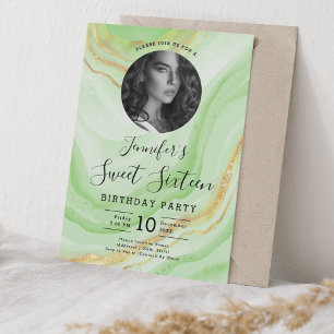 Convites Festa PHOTO Green Marble Glitter Doce 16