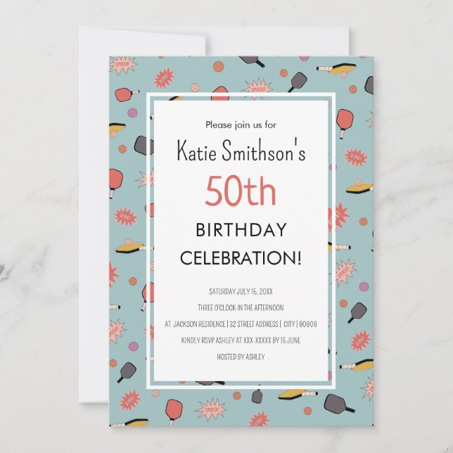 Convites Festa Pickleball Azul de Pré-Papoila 50º Aniversár (Frente)