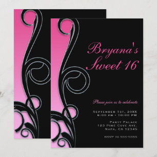Convites Festa Pink & Black Chic Glamour Rodopio Doce 16