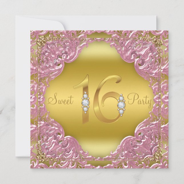 Convites Festa Pink Gold Swirl Fancy Doce 16 (Frente)