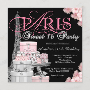 Convites Festa Pink Paris Sweet 16