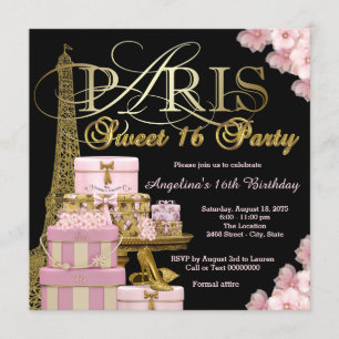 Convites Festa Pink Paris Sweet 16