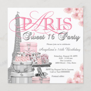 Convites Festa Pink Paris Sweet 16