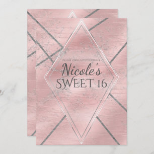 Convites Festa Pink & Silver Satin Sparkle Glam Sweet 16