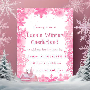Convites Festa Pink Snowflake Winter Onederland