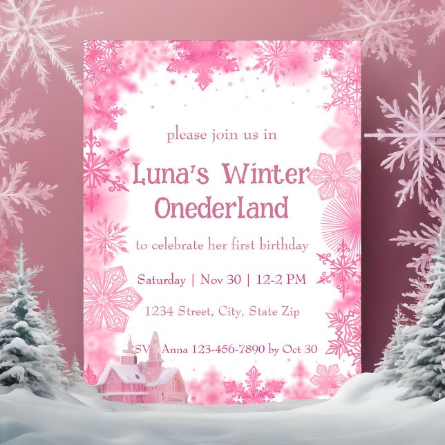 Convites Festa Pink Snowflake Winter Onederland (Criador carregado)