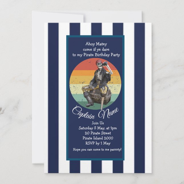Convites Festa Pirata Épica de Esqueleto (Frente)