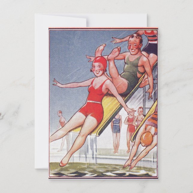 Convites Festa piscina Vintage Natação Verão (Frente)