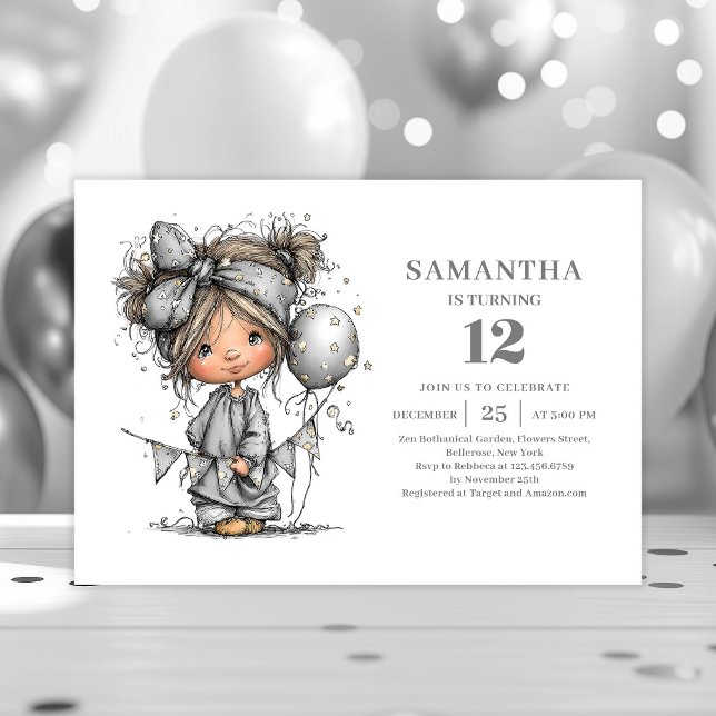 Convites Festa Preta e Dourada de 10º Aniversário de Adoles (Funny Teen Girl 10th Birthday Black Gold Party invitation)