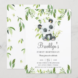 Convites Festa primeiro aniversario Cute Panda Bamboo Green