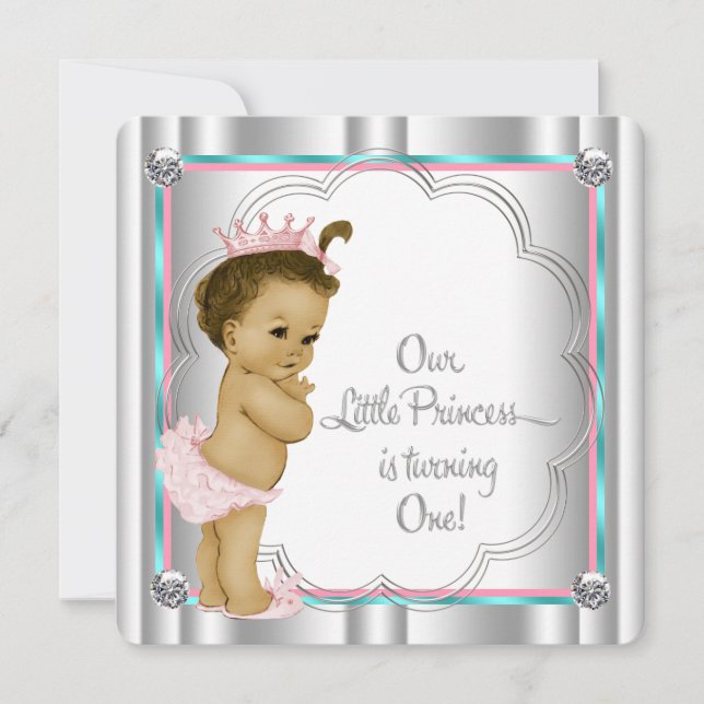 Convites Festa primeiro aniversario da Princesa Azul, Rosa  (Frente)