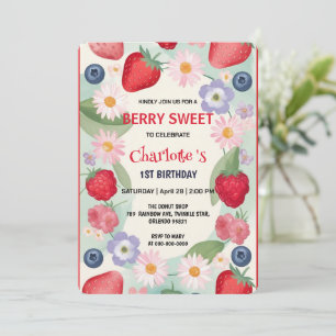 Convites Festa primeiro aniversario de morangos vermelhos p